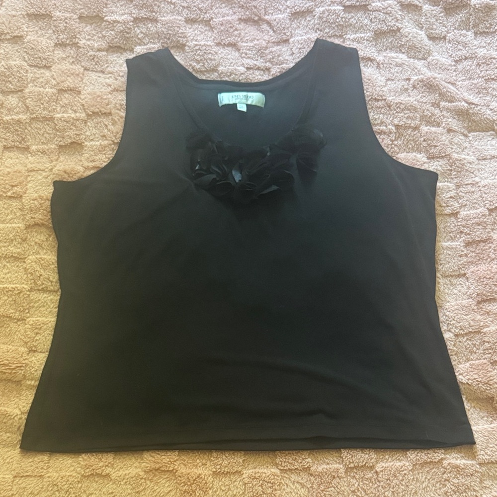 Jones Studio Black Tank Top with Floral Accent